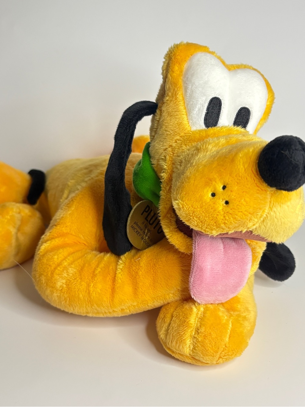 Disney Yellow Pluto Plush Dog Toy with Pink Tongue and Black Ears